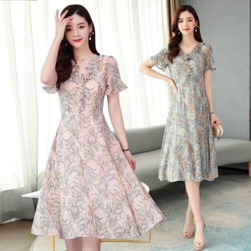 2021 Print Chiffon Beach Midi Dresses Spring Summer New 3XL Plus Size Vintage Runway Dress Elegant Women Bodycon Party Vestidos