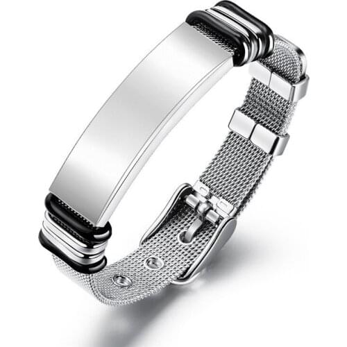 Modyle 2019 New Silver Color d Engraving Stainless Steel Strap Bracelets for Man Jewelry Wholesale