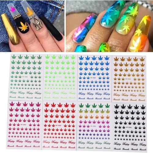 12Pcs/Set Nail Art 3D Decal Stickers Self Adhesive Weed Nail Sticker Pot Weed Leaf Manicure Decoration Acrylic Designs Tool