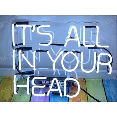 14"x10" Its All In Your Head White Acrylic Neon Light Lamp Sign Beer Bar Handmade Real Glass Bedroom Home Wall Room Decor Club