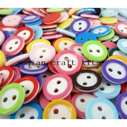 1500pcs 11mm Resin Round Buttons 2 Holes Mixed Color Buttons- White with mix color Rim Edge