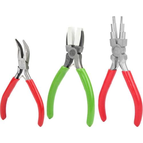 3Pcs High Carbon Steel Bail Making Pliers Set Nylon Flat Nose Plier Mini Jewelry Making Supplies Tools