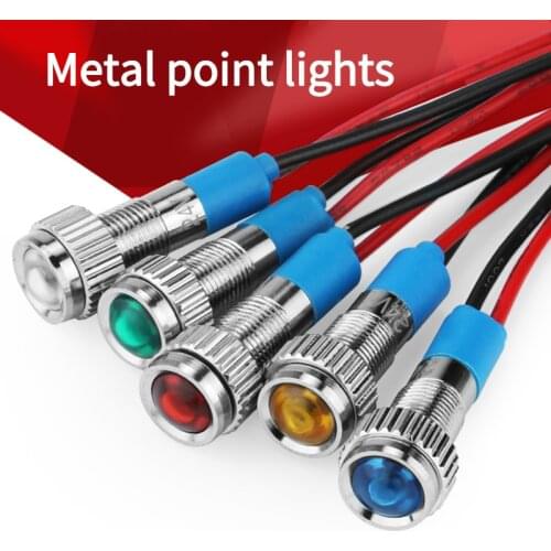 6mm 12V LED Metal dot signal light Indicator light 6mm waterproof Signal lamp with wire red yellow blue green white