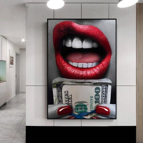 Abstract Poaters Sexy Mouth With Earth Diamond Poster Wall Art Pictures For Living Room Decoration Canvas Pictures For Home
