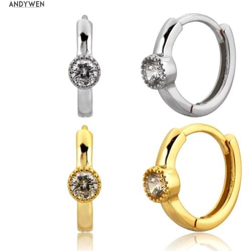 ANDYWEN 925 Sterling Silver One Zircon Huggies 11mm Big Hoops Earring Piercing Ohrringe New 2020 Party Rock Punk Luxury Jewelry
