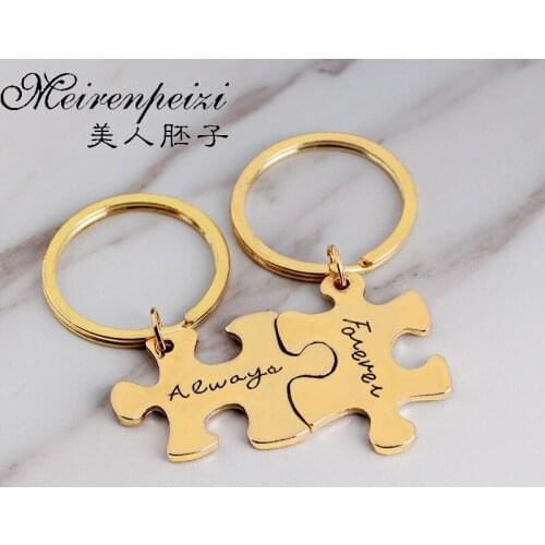 Always & Forever Keychain Set Puzzle Pieces Key Ring Personalized Stamped Key Chains Couples Relationship Best friend Keychains