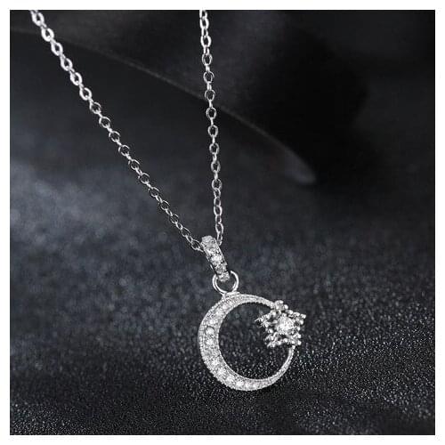 Daisies 925 Sterling Silver Necklace Charms Simple Design Chain Crystal Moon Star Pendant Necklace Fashion Jewelry