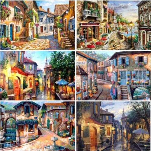 EverShine Diamond Painting Full Square Street Cross Stitch Diamond Embroidery Landscape Mosaic Kits Handmade Hobby Gift Wall Art