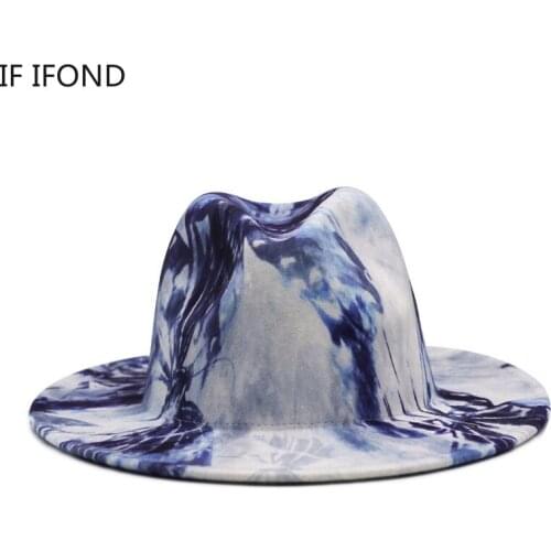 56-58cm 2021 NEW Wide Brim Fedora Hat Women Men Multicolor Tie dye Autumn Winter Wool Felt Hats Trilby Formal Party C