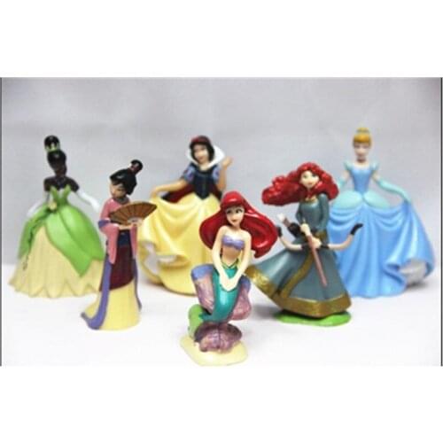 Disney Movie Hot Sales 6 Pcs/Set Cute Cartoon Princess Action Figures Mermaid Cinderella Snow White Dolls Model Gifts For Kids