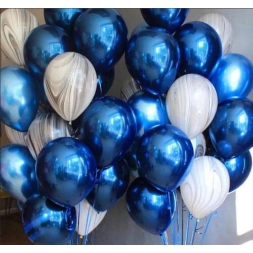 1set Metallic Blue Mixed Black Marble Agate Latex Helium Balloon Happy Birthday Party Decorations Adult Balloon Wedding Supplie