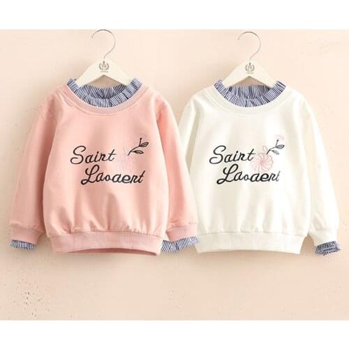 2020 Spring Autumn 3-11 12 Years Child Teenage Hoodies Crew-Neck Letter Print Kids Baby Girl Patchwork Fake 2 Pcs Sweatershirts