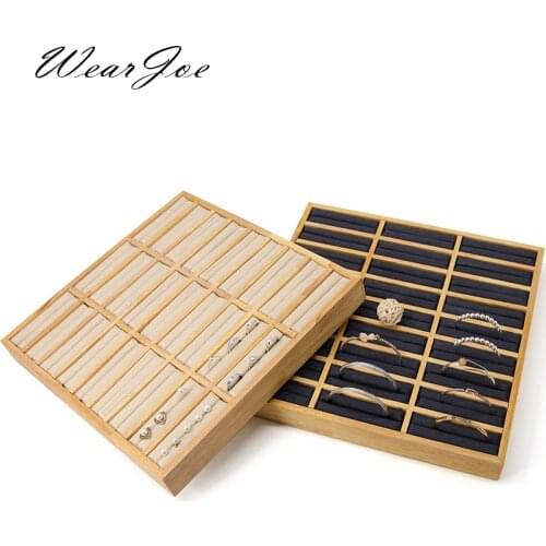 Solid Wood Bangle & Couple Rings Jewelry Display Tray Stand Rack 27 slots Handrim Bague Circlet Holder Shelf Table Top Organizer