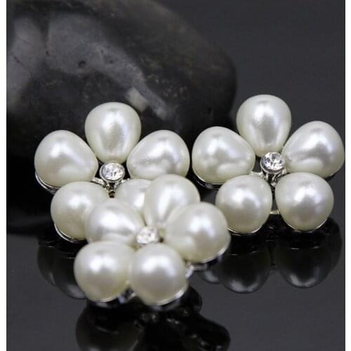 Yundfly 10pcs/lot Metal Decorative Buttons Crystal Pearl Flower Alloy Rhinestone Buttons Flat Back Diy Craft Jewelry Accessories