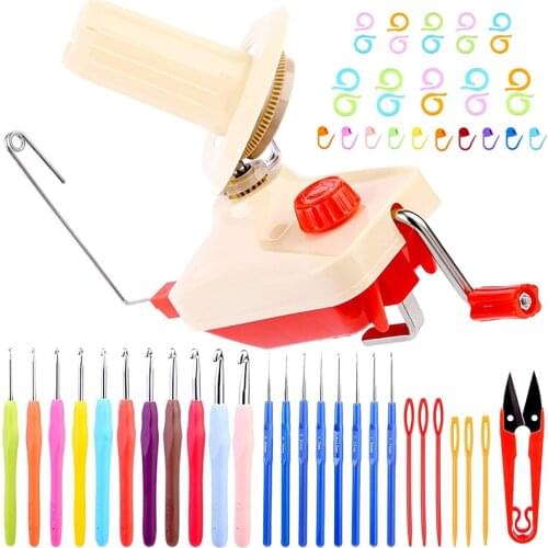 MIUSIE Wool Winding Machine Yarn Fiber String Ball Wool Winder Holder With Crochet Hooks Kit For DIY Yarn Weaving and Crocheting