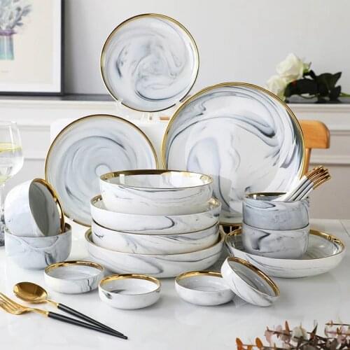 Marble Ceramic Plates Dishes Steak Food Plate Nordic Style Salad Soup Bowl Dessert Cake Plate Dinnerware Set for Kitchen Store