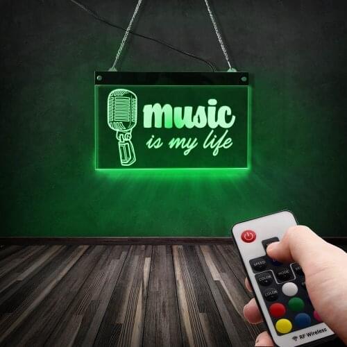 Music Is My Life Inspirational Quotes LED Acrylic Display Sign Microphone Music Accessories Wall Signs Lights NEON Light Board