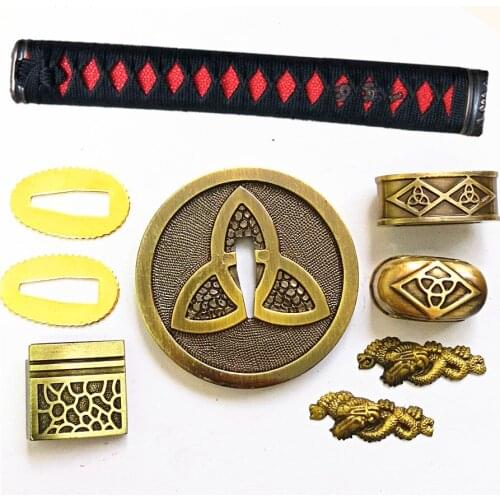 A Set Good Quality Kirsite Sword Hand Guard for Katana/Wakizashi/Tanto Fittings Tsuba+Menuki+Fuchi+Kashira+Handle+Habaki+Seppa