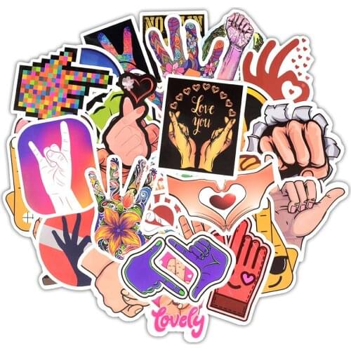 50pcs Gesture Stickers Kawaii Funny Ins Style Fashion Finger Heart Hand Sign Decal Sticker DIY Scrapbooking Phone Laptop Car F4