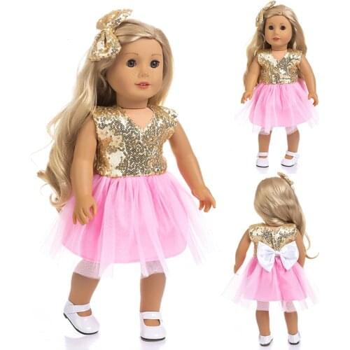 New bowknot +dress Fit for American Girl Doll Clothes 18-inch Doll , Christmas Girl Gift(only sell clothes)