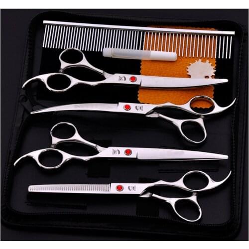 7.0 inch Professional Pet Scissors For Dog Grooming Hair Repair Trimming Dog Hair Straight Thinning Curved Scissors 4pcs/set