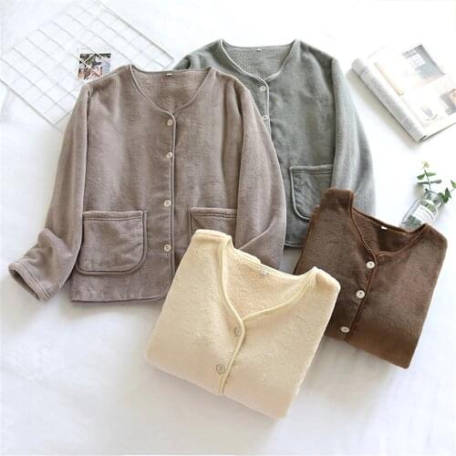 Autumn Winter Flannel Warm Jacket Pajamas for Women Long Sleeve Home Sleepwear Velvet Pajama Outdoor Double-sided Fleece Clothes