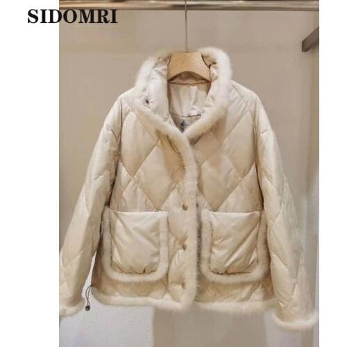 Winter Korean style stand-up collar thick white duck down lapel women coats temperament single-breasted thick big pocket coats