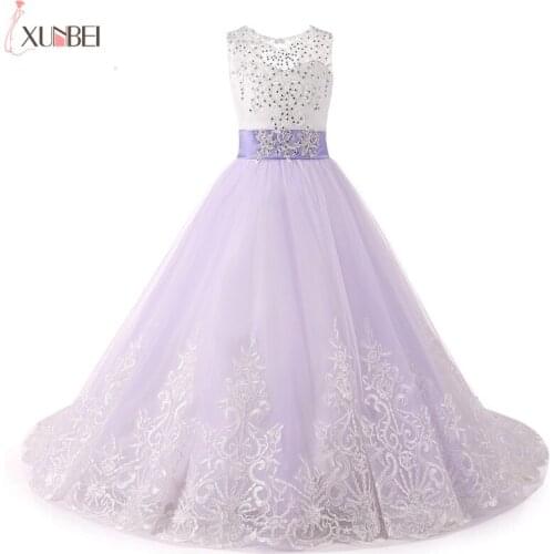 Flower Girl Dresses 2020 Crystal Appliques Floor Length Princess Dresses For Girls Lace Princess Wedding Party Cocktail dresses