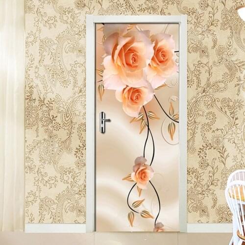 PVC Self-Adhesive Waterproof 3D Door Sticker Wall Mural Rose Flower Photo Wallpaper Home Decor Living Room Bedroom Door Stickers