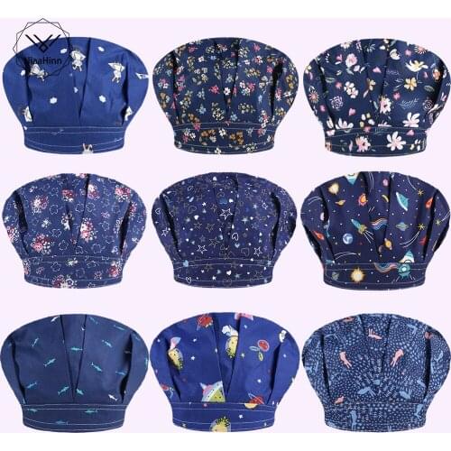 Adjustable cooking hat for men and women kitchen cafes elastic berets catering cooking caps printed work caps chef hat Long hair