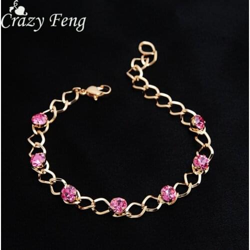 Luxury Bridal Bracelet Femme Gold Chain Color Crystal Wristband Party Jewelry Shine Rhinestone Pulseras Women Gift
