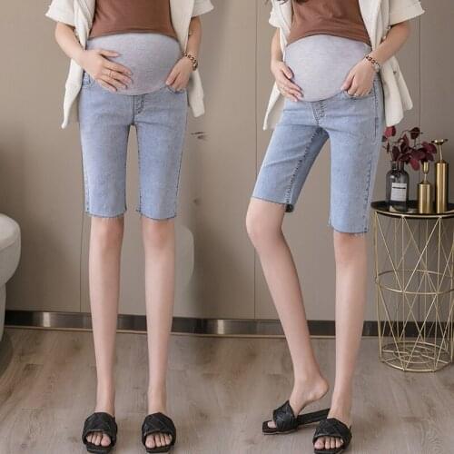 Maternity shorts and summer shorts Thin slim-fit five-point jeans for women with abdomen lift and small feet