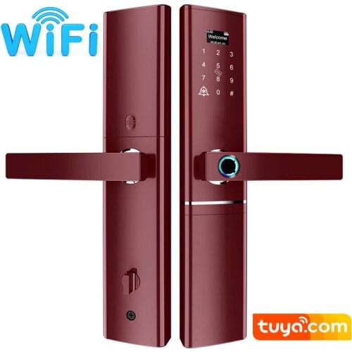 WiFi Fingerprint Smart Doorlock Wireless Remote Control TuYa APP Locks Passcode Card Lock Apartment Rental Electronic Lock Red