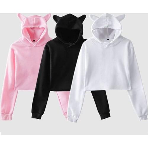 Womens Hoodie Female Loose Solid Short Sweatshirts 2021 Autumn Womans Hoodies Lady Fashion Harajuku Pink Tops