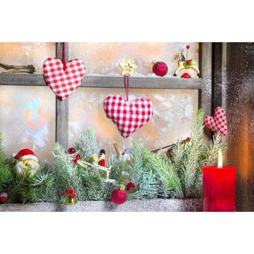 VinylBDS Printing Christmas Studio Backgrounds Windows Red Beads Love Backdrop No Wrinkles For Baby Photography