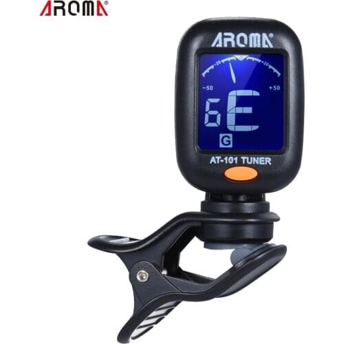 AROMA AT-101 Guitar Tuner Rotatable Clip-on Tuner LCD Display for Chromatic Acoustic Guitar Bass Ukulele Guitar Accessories