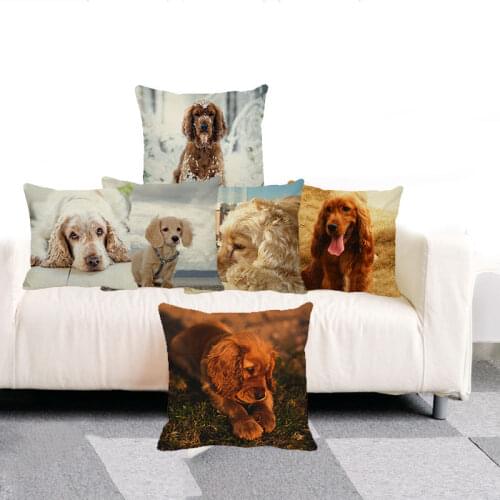XUNYU Pet Dog Cushion Cover Cute Cocker Spaniel for Children Decorative Cushion Covers for Sofa Car Decor Pillow Case A0076
