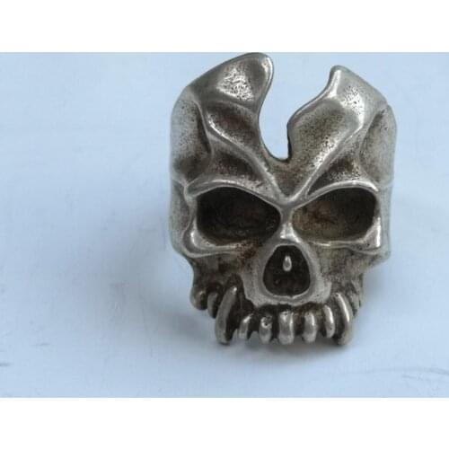 YIZHU CULTUER ART Collect Old China Tibet Silver Handmade Exorcism Skull Rings Selfdom Decoration