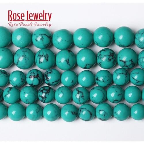 Natural Stone Green Turquoises Round Loose Smooth Beads 15" Strand 4 6 8 10 12 MM Pick Size For Jewelry Making