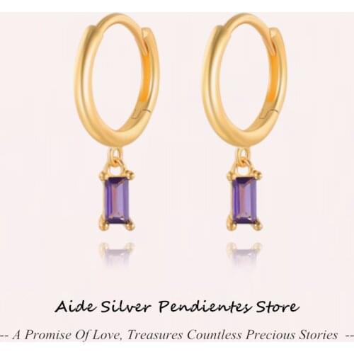 AIDE Purple Zirocn Pendant Earrings For Women Brincos 925 Sterling Silver Earring Cross Huggie Earrings Jewelry Aretes De Mujer