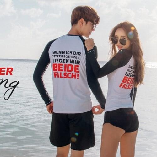 Korean Womens Three Pieces Man Two Pieces Couple Swimsuit Surf Suit Long Sleevs Rash Guards Letters Box Pants Tankini Set Suit