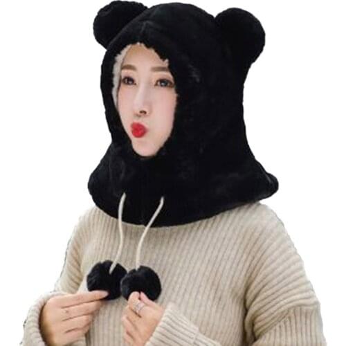 Cap Winter Rabbit Fur Pompom Hat for women Balaclava Thick Wool Beanies Cute Ear Female Skullies Beanies Winter Accessories Girls Gift