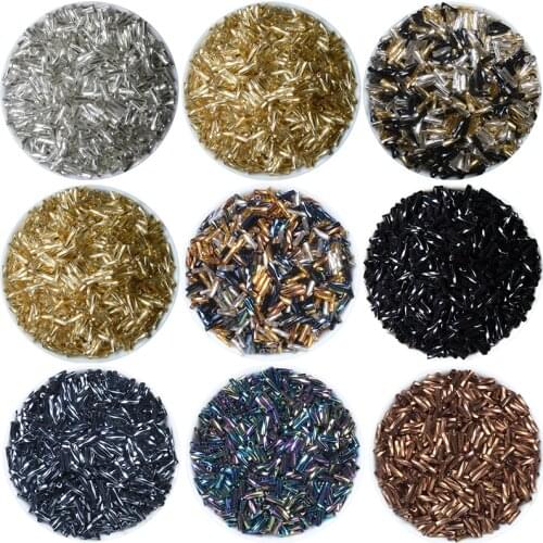 Gold/Silver/Black/Gunblack 500PCS Silver Lined Bugle Czech Glass Seed Spacer Beads Austria Crystal 2x6mm Long Tube Beads For DIY