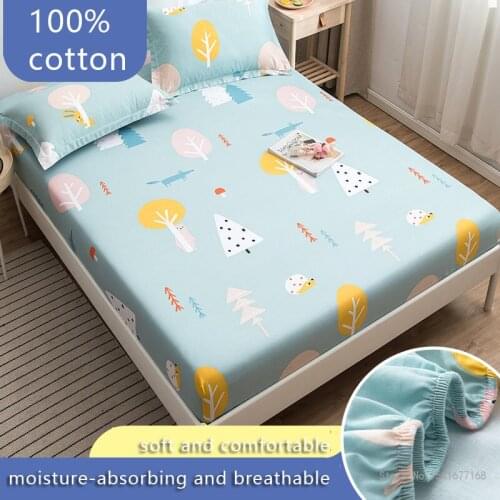 1PC 100% cotton sheet single double double queen-size bed sheet mattress protector with elastic bottom all-inclusive sheet