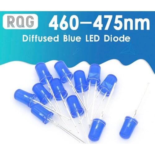 100pcs 5mm Diffused Blue LED Diode DIP Round Wide Angle Through Hole 2 Pin LED Light Emitting Diode Lamp 460-475nm 1.8-2.0V