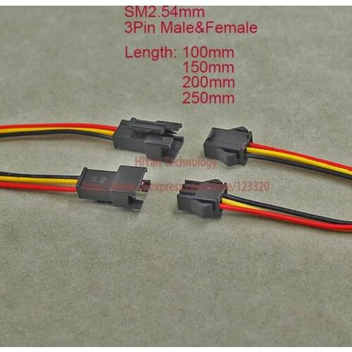 20pairs SM2.54 SM 2.54mm Pitch 3Pin LED Connector 200mm to 500mm Male and Female Plug with Wire Cable For LED Strips Lamp CCTV