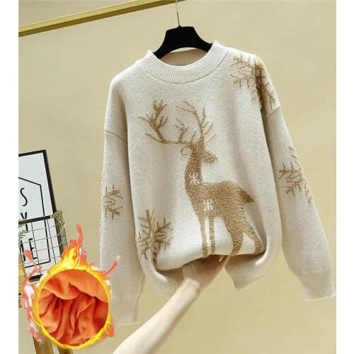 2021 Winter Warm Chunky Sweaters Female Loose Vintage Print Thick Knit Pullovers Korean Fashion Long Sleeve Top Women Clothing