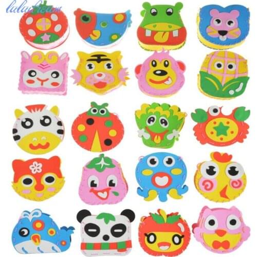 5pcs 3D Puzzle Toys for Children Cartoon DIY EVA Foam Wallets Purse Child Handmade Craft Educational Toys Coin Hard Key Case Bag