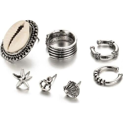 7PCS/SET Bomemian Pendientes Brincos Vintage Ear Cuff Earrings For Women Shell Statement Stud Earrings