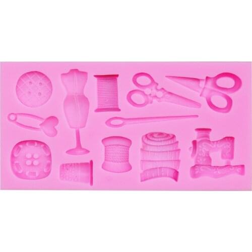77JA 1 Pack Scissors Button Sewing Designer Clothes Silicone Mold Wedding Cake Border
